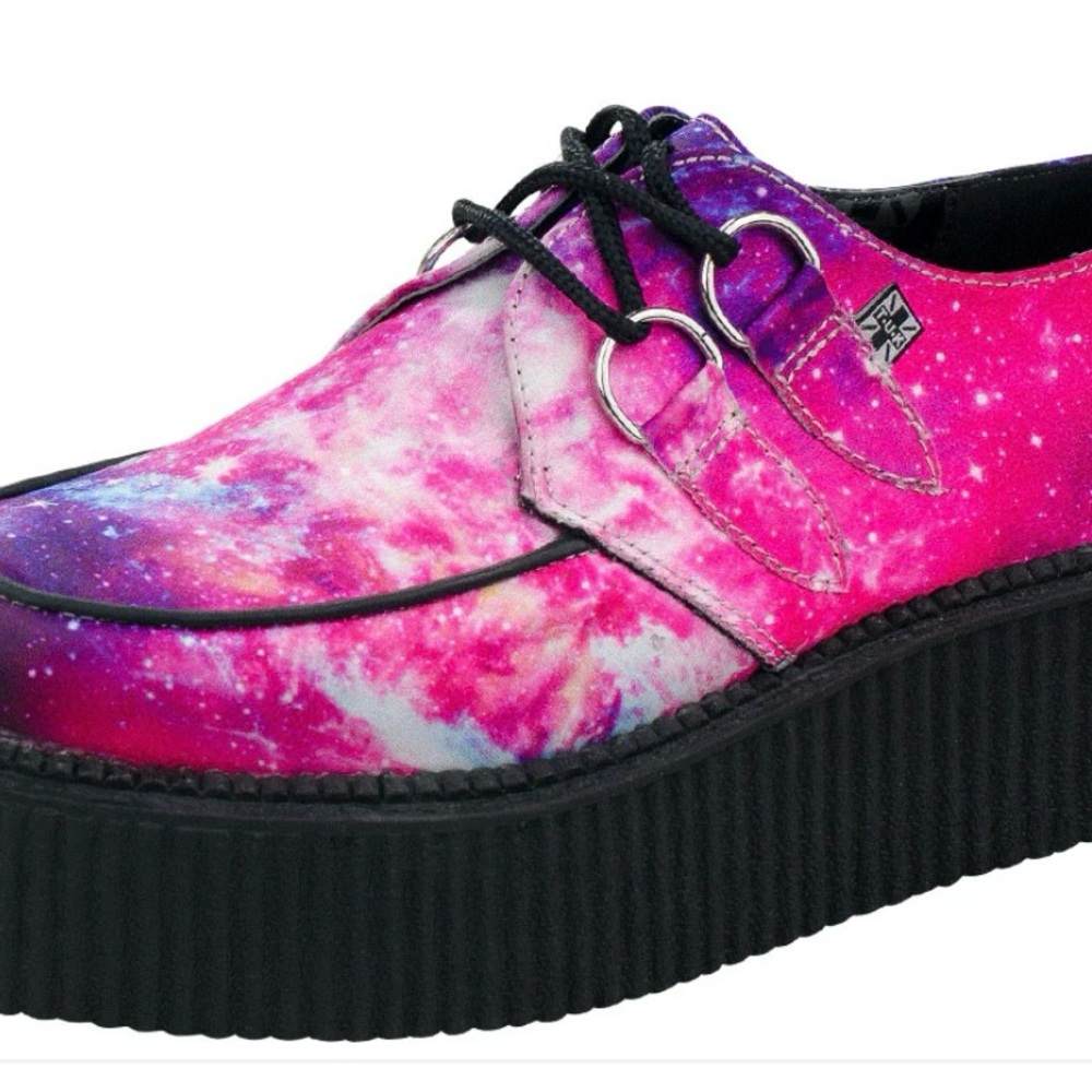 T.U.K Galaxy Creepers Pink and Purple Galaxy Print Platform Size M3/W5 pre-owned